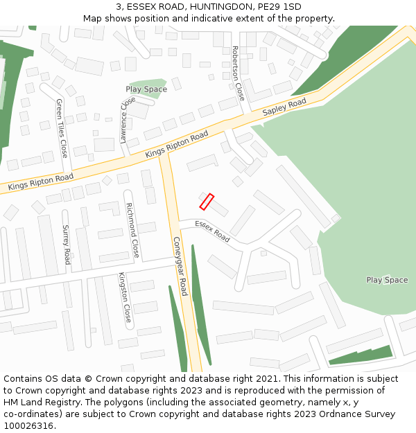 3, ESSEX ROAD, HUNTINGDON, PE29 1SD: Location map and indicative extent of plot