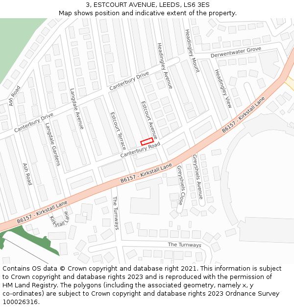 3, ESTCOURT AVENUE, LEEDS, LS6 3ES: Location map and indicative extent of plot