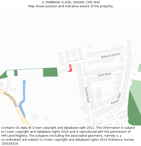 3, FAIRBANK CLOSE, ONGAR, CM5 9HX: Location map and indicative extent of plot