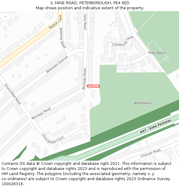 3, FANE ROAD, PETERBOROUGH, PE4 6ED: Location map and indicative extent of plot
