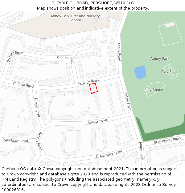 3, FARLEIGH ROAD, PERSHORE, WR10 1LG: Location map and indicative extent of plot