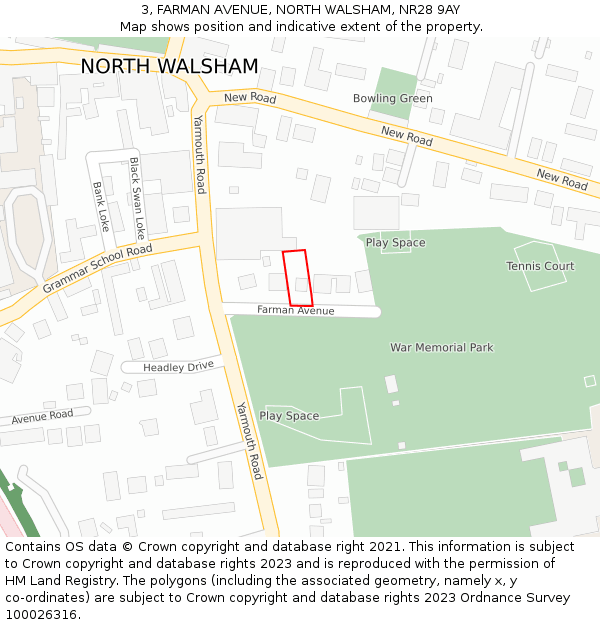 3, FARMAN AVENUE, NORTH WALSHAM, NR28 9AY: Location map and indicative extent of plot