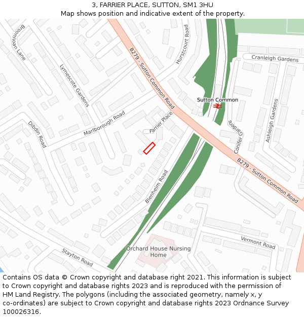 3, FARRIER PLACE, SUTTON, SM1 3HU: Location map and indicative extent of plot