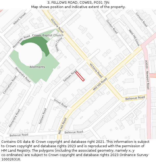 3, FELLOWS ROAD, COWES, PO31 7JN: Location map and indicative extent of plot
