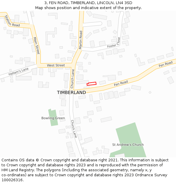 3, FEN ROAD, TIMBERLAND, LINCOLN, LN4 3SD: Location map and indicative extent of plot