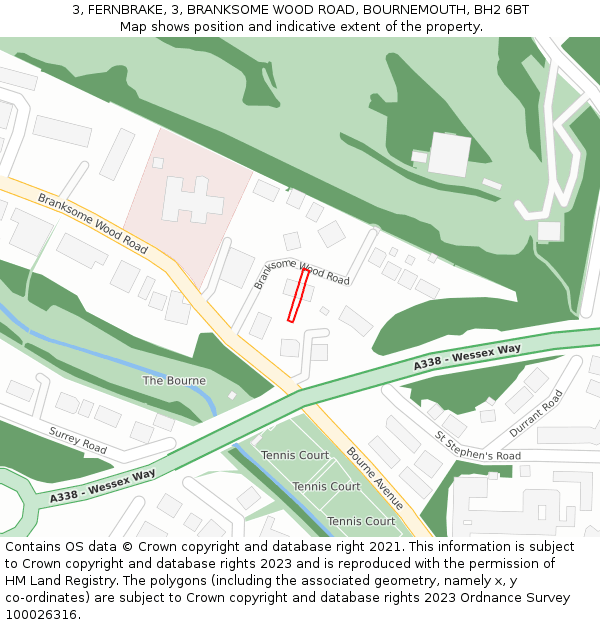 3, FERNBRAKE, 3, BRANKSOME WOOD ROAD, BOURNEMOUTH, BH2 6BT: Location map and indicative extent of plot