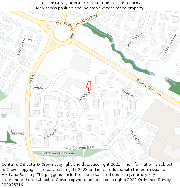 3, FERNDENE, BRADLEY STOKE, BRISTOL, BS32 9DG: Location map and indicative extent of plot