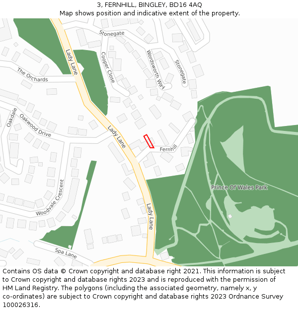 3, FERNHILL, BINGLEY, BD16 4AQ: Location map and indicative extent of plot
