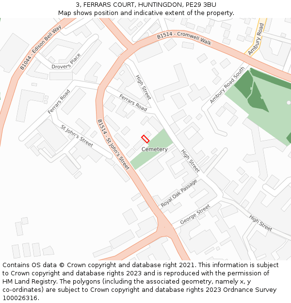 3, FERRARS COURT, HUNTINGDON, PE29 3BU: Location map and indicative extent of plot