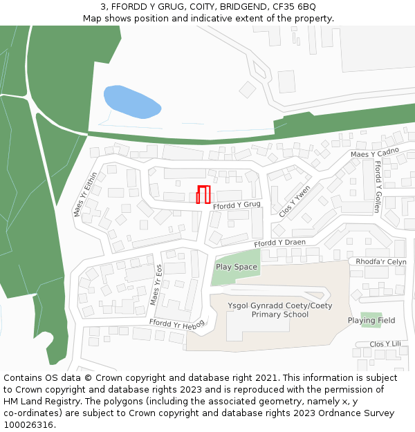 3, FFORDD Y GRUG, COITY, BRIDGEND, CF35 6BQ: Location map and indicative extent of plot