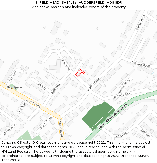 3, FIELD HEAD, SHEPLEY, HUDDERSFIELD, HD8 8DR: Location map and indicative extent of plot