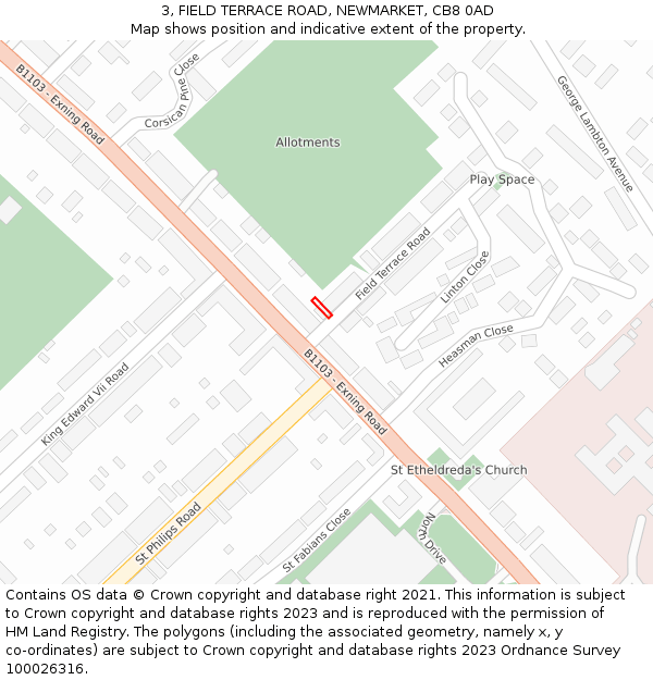 3, FIELD TERRACE ROAD, NEWMARKET, CB8 0AD: Location map and indicative extent of plot