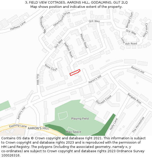 3, FIELD VIEW COTTAGES, AARONS HILL, GODALMING, GU7 2LQ: Location map and indicative extent of plot