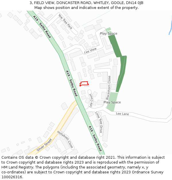 3, FIELD VIEW, DONCASTER ROAD, WHITLEY, GOOLE, DN14 0JB: Location map and indicative extent of plot