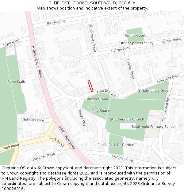 3, FIELDSTILE ROAD, SOUTHWOLD, IP18 6LA: Location map and indicative extent of plot