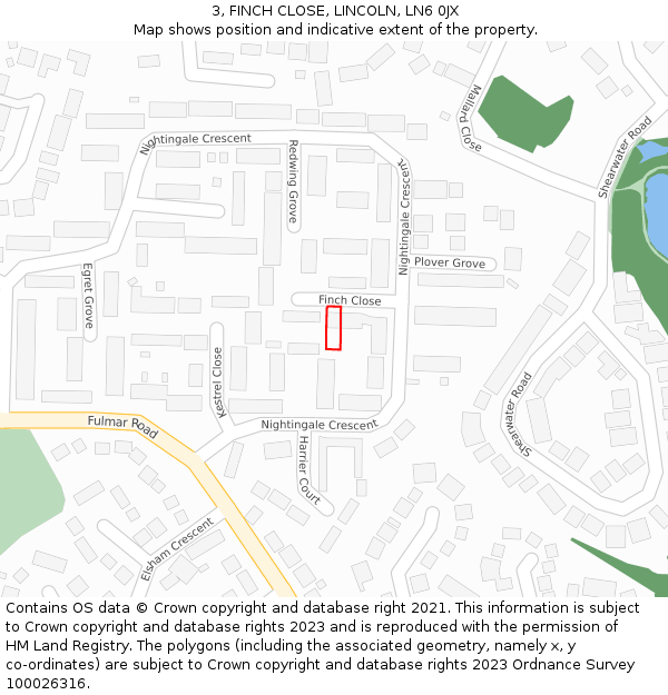 3, FINCH CLOSE, LINCOLN, LN6 0JX: Location map and indicative extent of plot