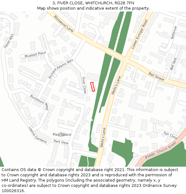 3, FIVER CLOSE, WHITCHURCH, RG28 7FN: Location map and indicative extent of plot