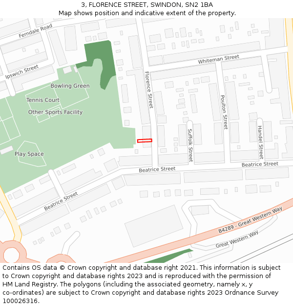 3, FLORENCE STREET, SWINDON, SN2 1BA: Location map and indicative extent of plot