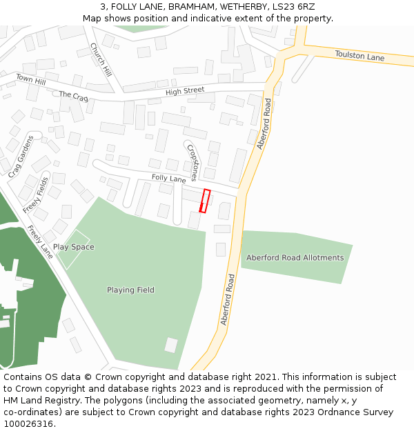 3, FOLLY LANE, BRAMHAM, WETHERBY, LS23 6RZ: Location map and indicative extent of plot