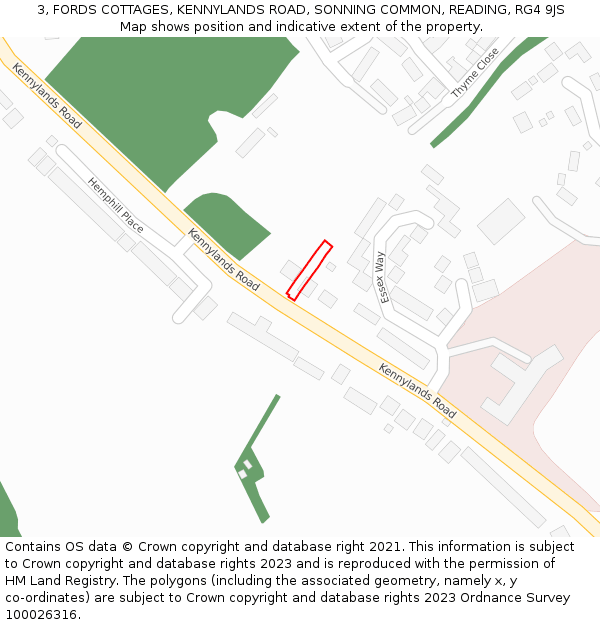3, FORDS COTTAGES, KENNYLANDS ROAD, SONNING COMMON, READING, RG4 9JS: Location map and indicative extent of plot