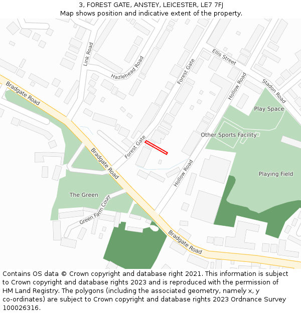 3, FOREST GATE, ANSTEY, LEICESTER, LE7 7FJ: Location map and indicative extent of plot