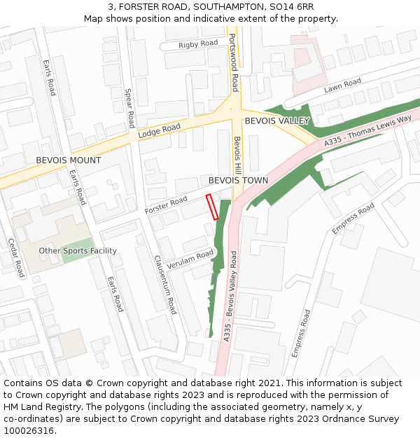 3, FORSTER ROAD, SOUTHAMPTON, SO14 6RR: Location map and indicative extent of plot