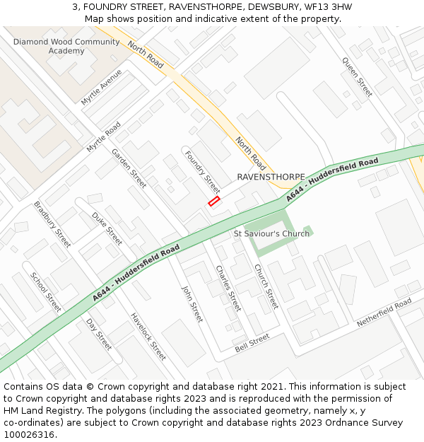 3, FOUNDRY STREET, RAVENSTHORPE, DEWSBURY, WF13 3HW: Location map and indicative extent of plot