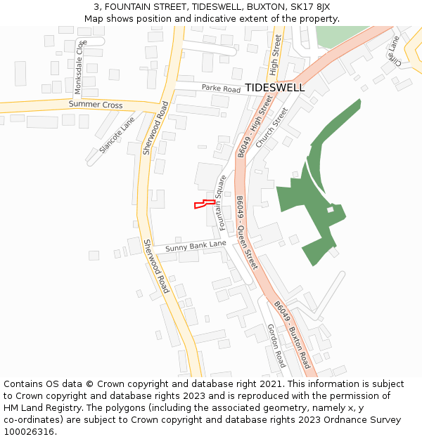 3, FOUNTAIN STREET, TIDESWELL, BUXTON, SK17 8JX: Location map and indicative extent of plot