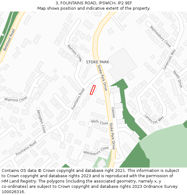 3, FOUNTAINS ROAD, IPSWICH, IP2 9EF: Location map and indicative extent of plot
