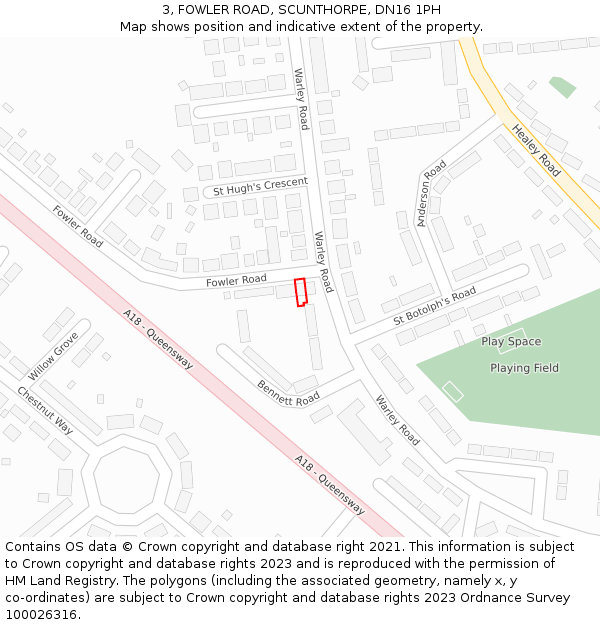 3, FOWLER ROAD, SCUNTHORPE, DN16 1PH: Location map and indicative extent of plot