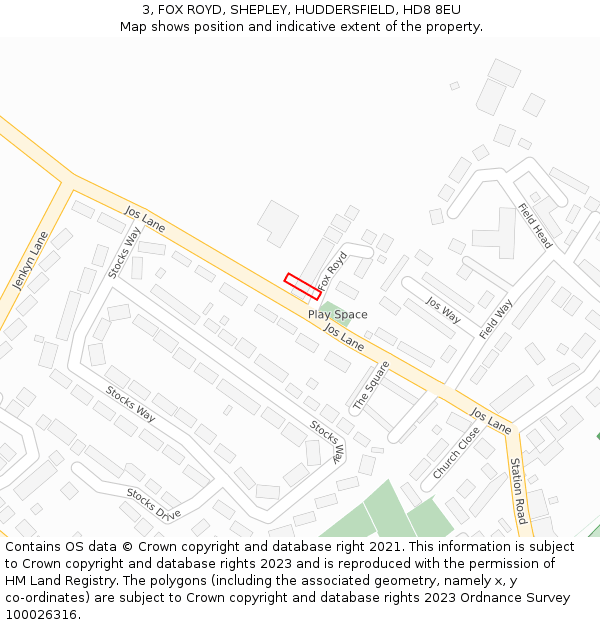 3, FOX ROYD, SHEPLEY, HUDDERSFIELD, HD8 8EU: Location map and indicative extent of plot