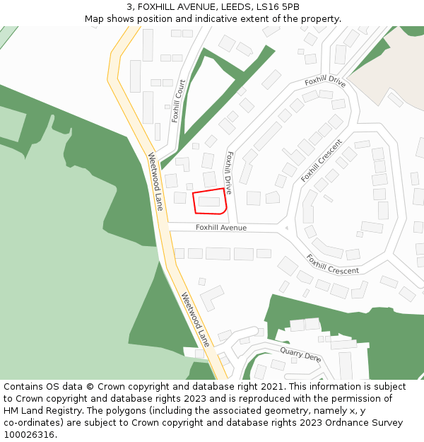 3, FOXHILL AVENUE, LEEDS, LS16 5PB: Location map and indicative extent of plot