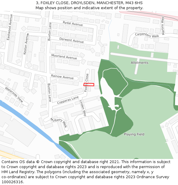 3, FOXLEY CLOSE, DROYLSDEN, MANCHESTER, M43 6HS: Location map and indicative extent of plot