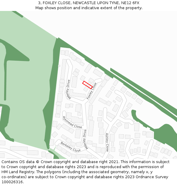 3, FOXLEY CLOSE, NEWCASTLE UPON TYNE, NE12 6FX: Location map and indicative extent of plot