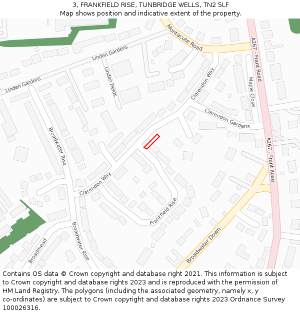 3, FRANKFIELD RISE, TUNBRIDGE WELLS, TN2 5LF: Location map and indicative extent of plot