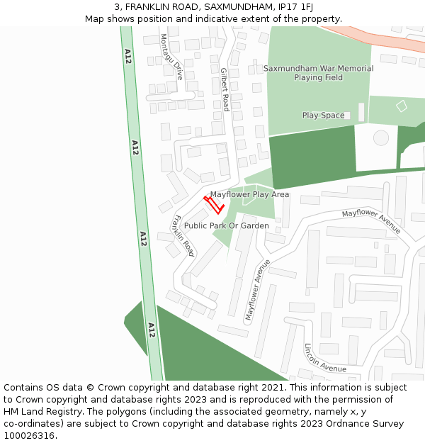 3, FRANKLIN ROAD, SAXMUNDHAM, IP17 1FJ: Location map and indicative extent of plot