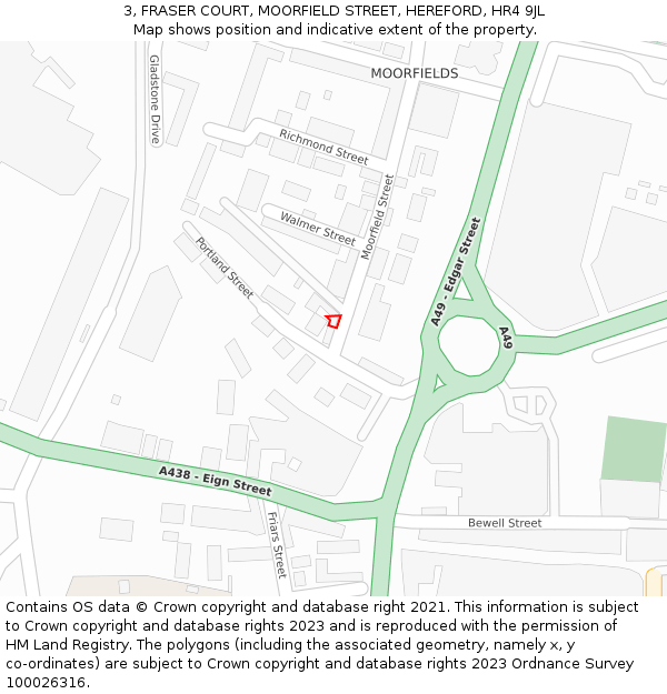 3, FRASER COURT, MOORFIELD STREET, HEREFORD, HR4 9JL: Location map and indicative extent of plot