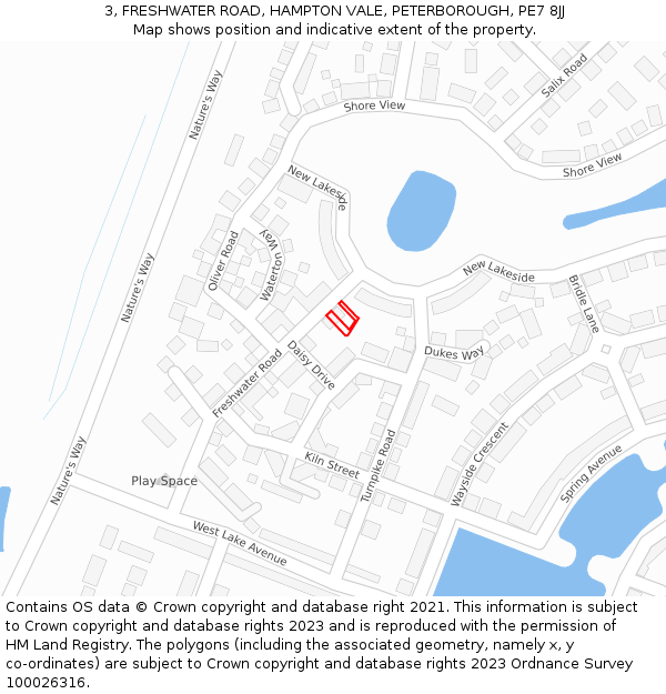 3, FRESHWATER ROAD, HAMPTON VALE, PETERBOROUGH, PE7 8JJ: Location map and indicative extent of plot