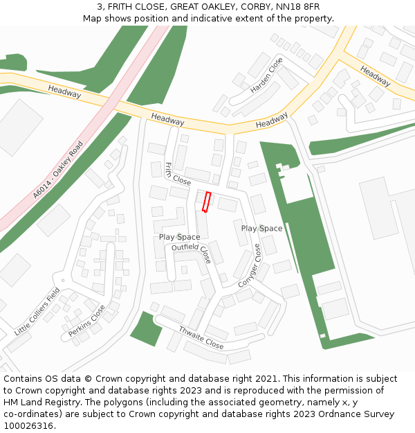 3, FRITH CLOSE, GREAT OAKLEY, CORBY, NN18 8FR: Location map and indicative extent of plot