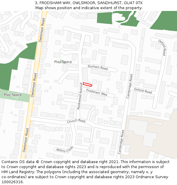 3, FRODSHAM WAY, OWLSMOOR, SANDHURST, GU47 0TX: Location map and indicative extent of plot