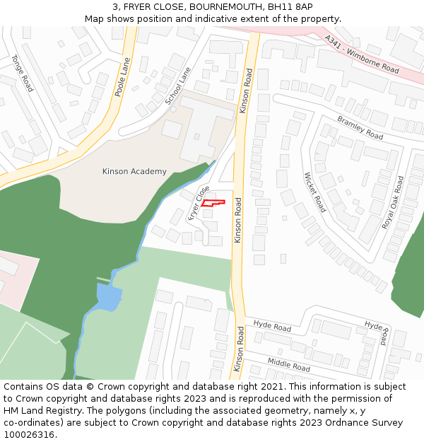 3, FRYER CLOSE, BOURNEMOUTH, BH11 8AP: Location map and indicative extent of plot
