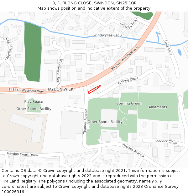 3, FURLONG CLOSE, SWINDON, SN25 1QP: Location map and indicative extent of plot