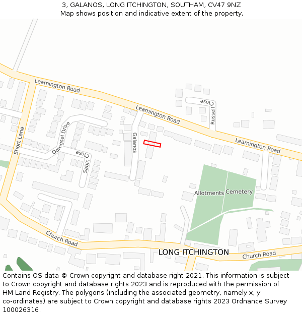 3, GALANOS, LONG ITCHINGTON, SOUTHAM, CV47 9NZ: Location map and indicative extent of plot