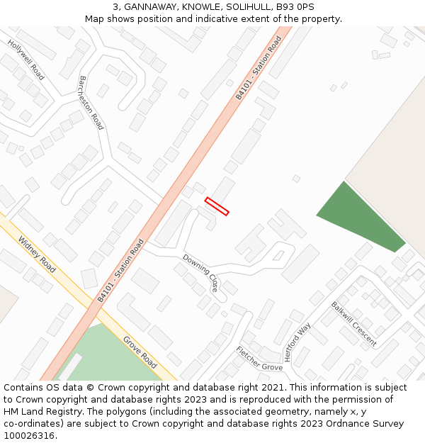 3, GANNAWAY, KNOWLE, SOLIHULL, B93 0PS: Location map and indicative extent of plot