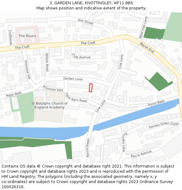 3, GARDEN LANE, KNOTTINGLEY, WF11 9BS: Location map and indicative extent of plot
