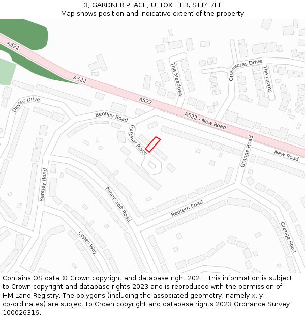 3, GARDNER PLACE, UTTOXETER, ST14 7EE: Location map and indicative extent of plot