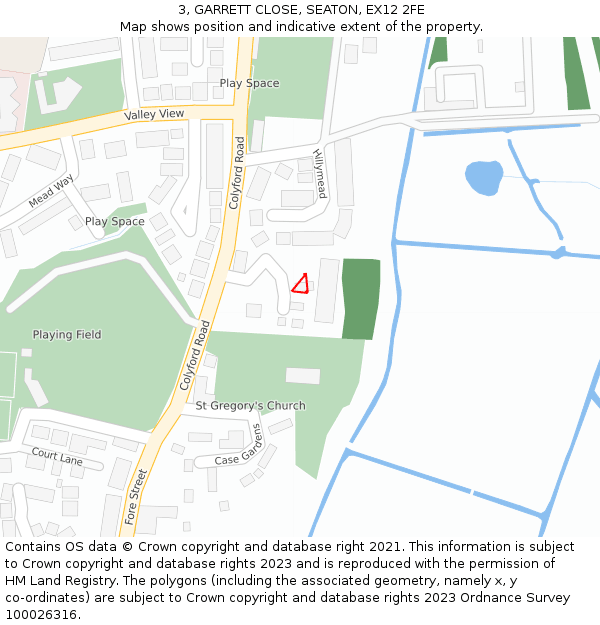 3, GARRETT CLOSE, SEATON, EX12 2FE: Location map and indicative extent of plot