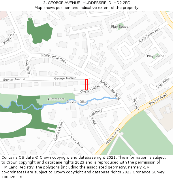 3, GEORGE AVENUE, HUDDERSFIELD, HD2 2BD: Location map and indicative extent of plot