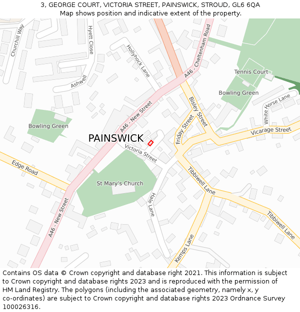 3, GEORGE COURT, VICTORIA STREET, PAINSWICK, STROUD, GL6 6QA: Location map and indicative extent of plot