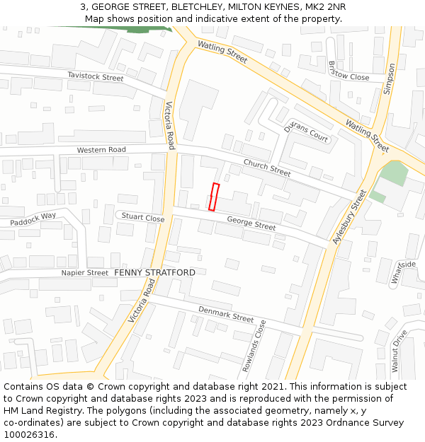 3, GEORGE STREET, BLETCHLEY, MILTON KEYNES, MK2 2NR: Location map and indicative extent of plot